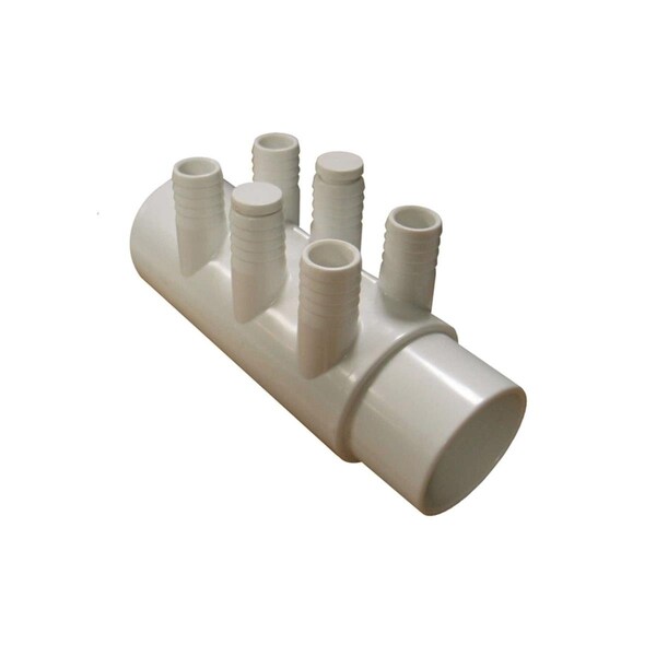 Perfectpitch PVC Gentekk Manifold Ribbed Barb Ports with 2 Plugs - 2 in. Slip x 2 in. Spigot x 6.75 in. PE1612839 - main